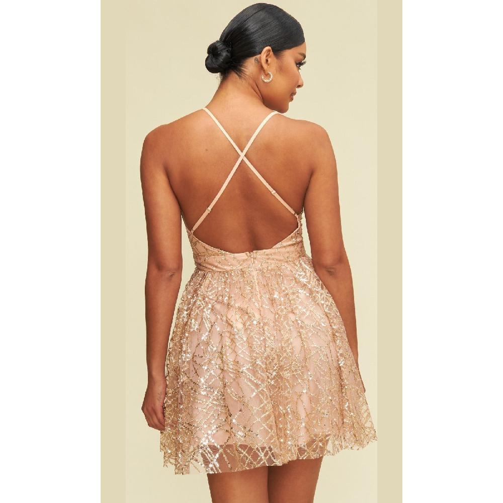 VESTIDO FIESTA MUJER UNIQUE DORADO CORTO C5202 - 2
