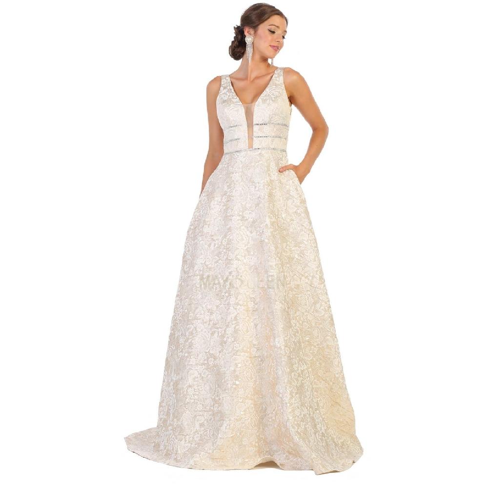 VESTIDO MUJER UNIQUE CHAMPAGNE LARGO L7787 - 1