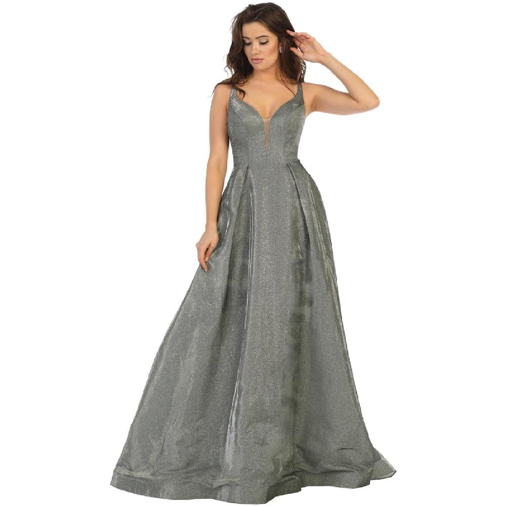 VESTIDO MUJER UNIQUE PLATEADO LARGO L7759 - 1