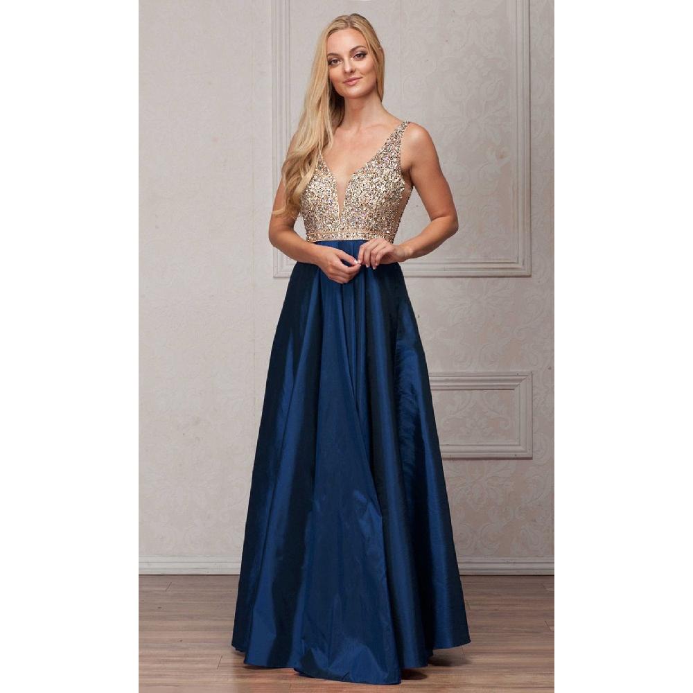 VESTIDO MUJER UNIQUE AZUL LARGO L772 - 1