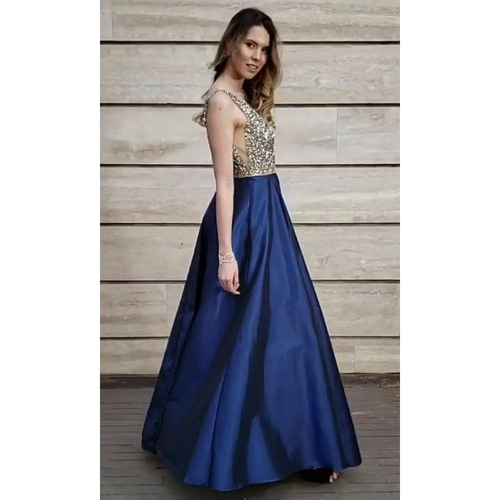 VESTIDO MUJER UNIQUE AZUL LARGO L772 - 2