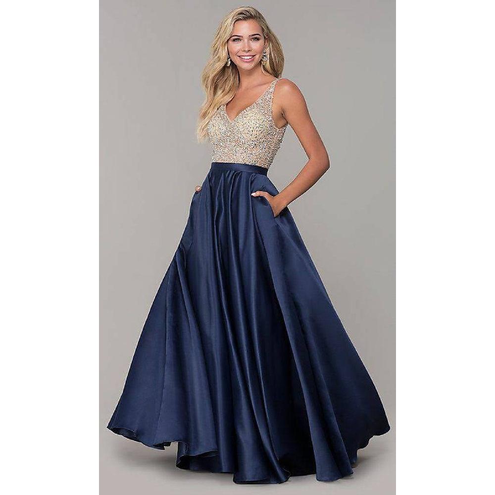 VESTIDO MUJER UNIQUE AZUL LARGO L772 - 3