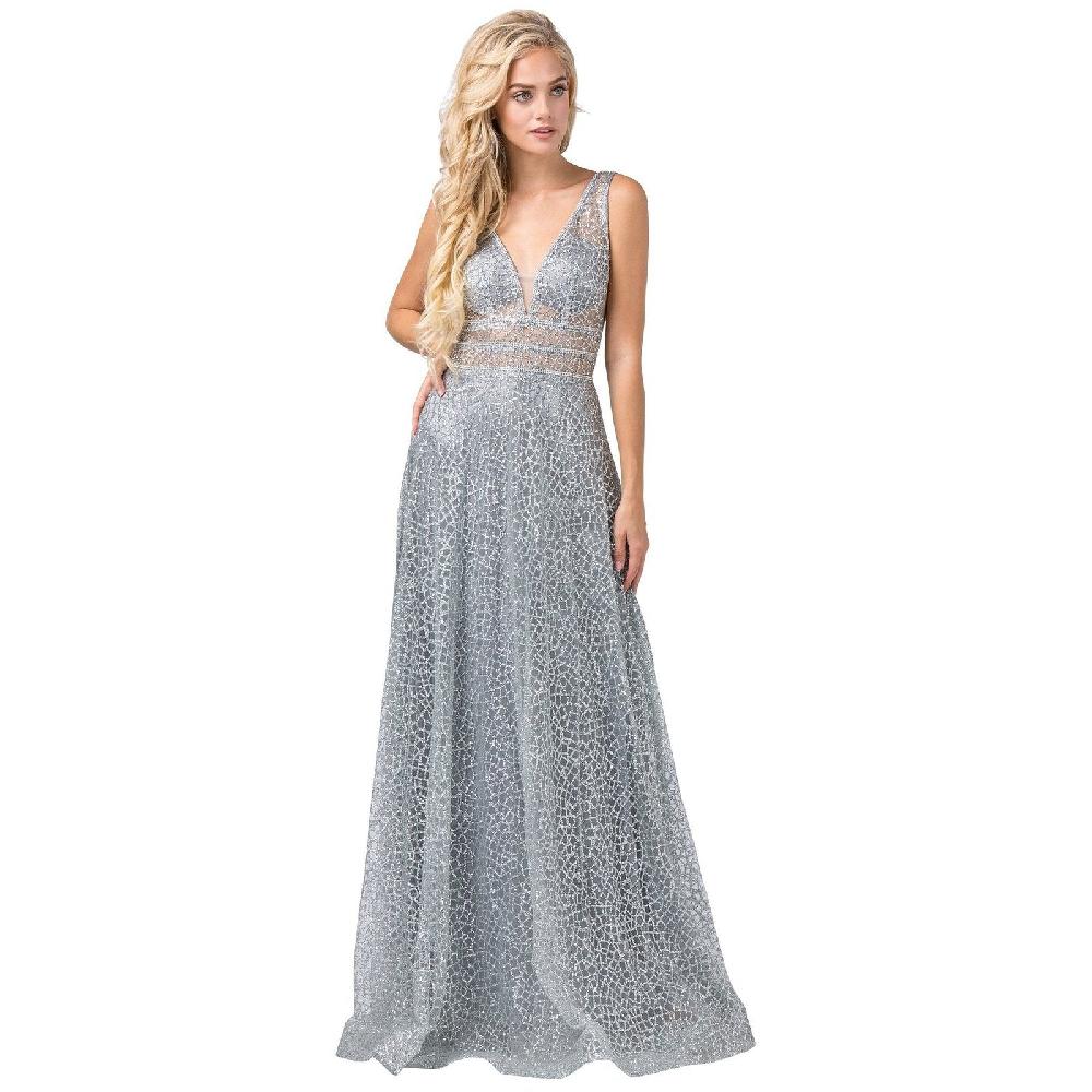 VESTIDO MUJER UNIQUE PLATEADO LARGO L2488 - 1