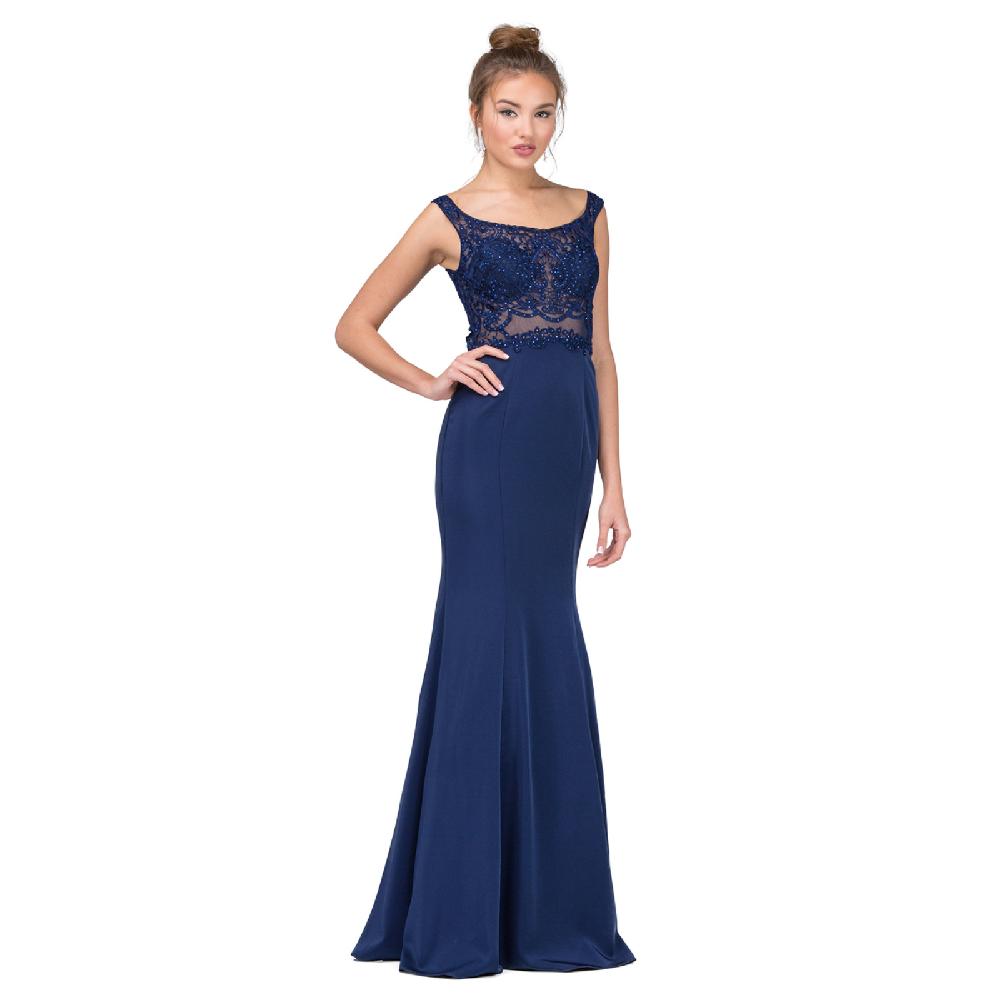 VESTIDO MUJER UNIQUE AZUL MARINO LARGO L2006 - 1