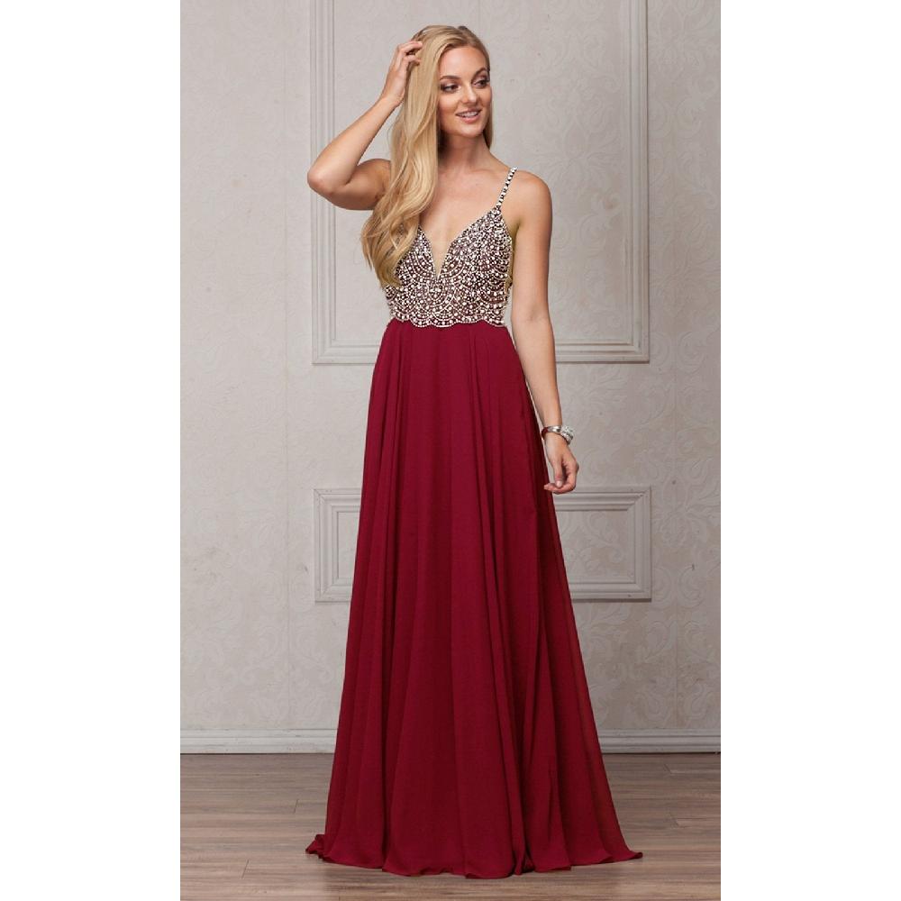 VESTIDO MUJER UNIQUE GRANATE LARGO FIESTA L570 - 1