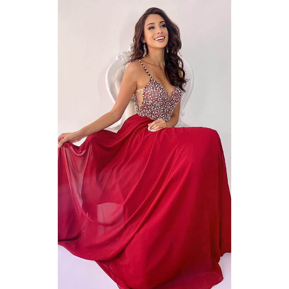 VESTIDO MUJER UNIQUE GRANATE LARGO FIESTA L570 - 2