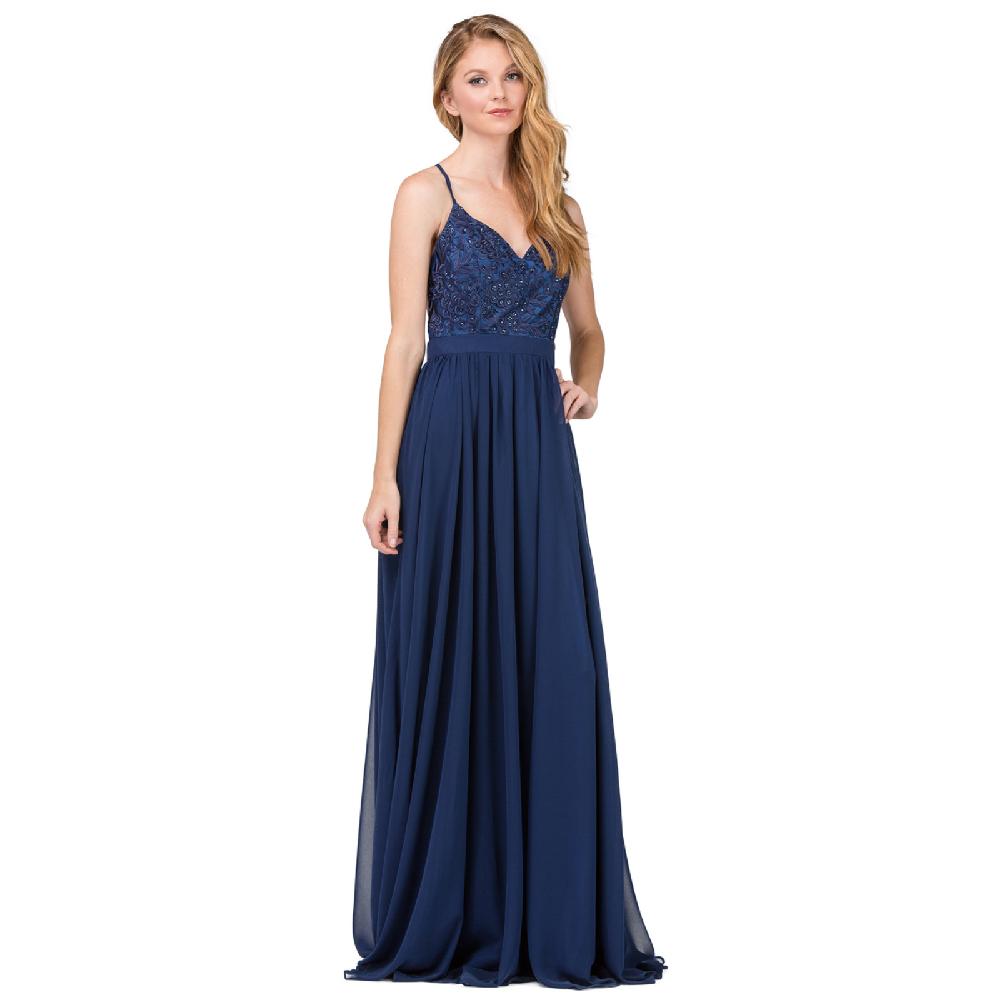 VESTIDO MUJER UNIQUE AZUL MARINO LARGO L9850 - 1