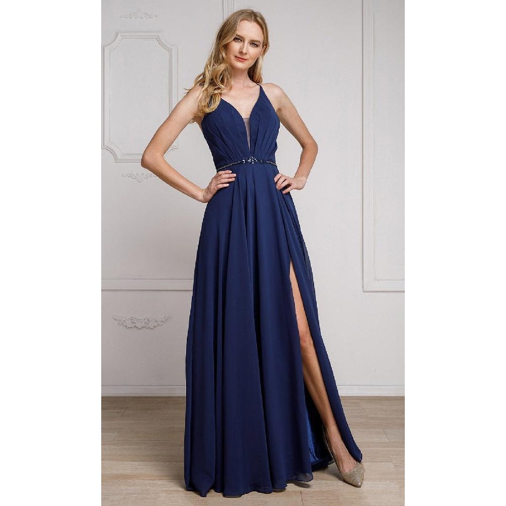 VESTIDO MUJER UNIQUE AZUL LARGO L026 - 1