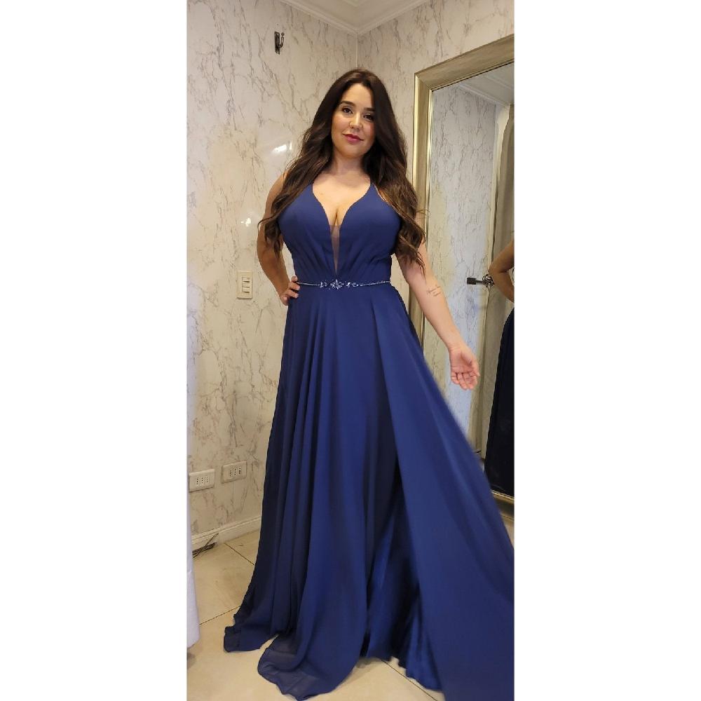 VESTIDO MUJER UNIQUE AZUL LARGO L026 - 4
