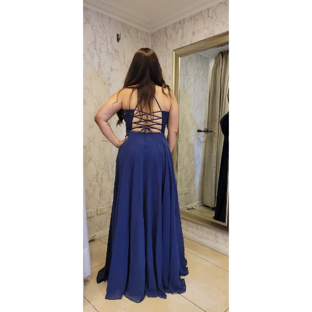 VESTIDO MUJER UNIQUE AZUL LARGO L026 - 5