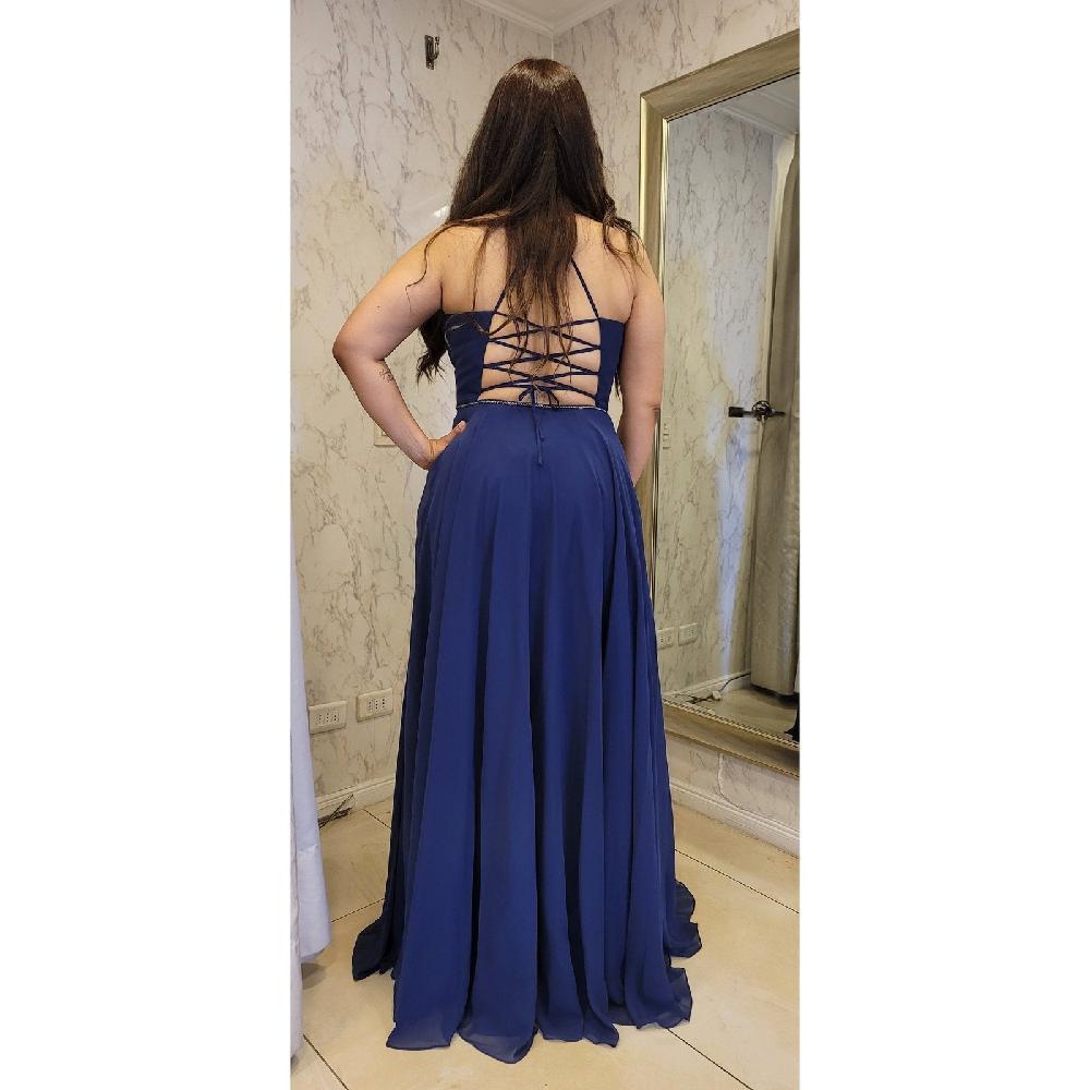 VESTIDO MUJER UNIQUE AZUL LARGO L026 - 6