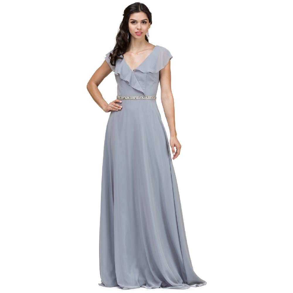 VESTIDO MUJER UNIQUE PLATEADO LARGO L2072 - 1