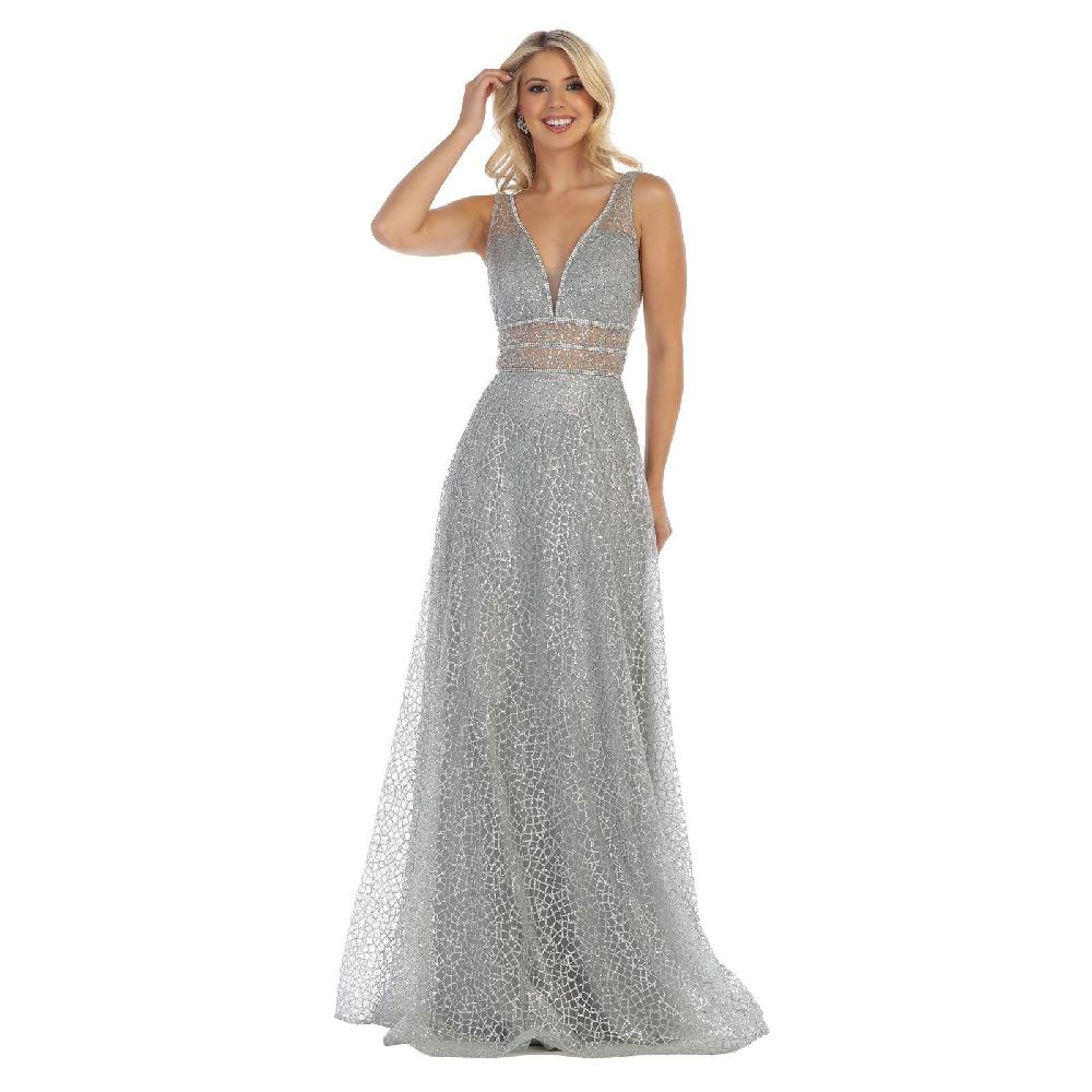 VESTIDO MUJER UNIQUE PLATEADO LARGO L1623 - 1