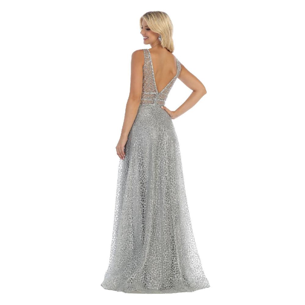 VESTIDO MUJER UNIQUE PLATEADO LARGO L1623 - 2