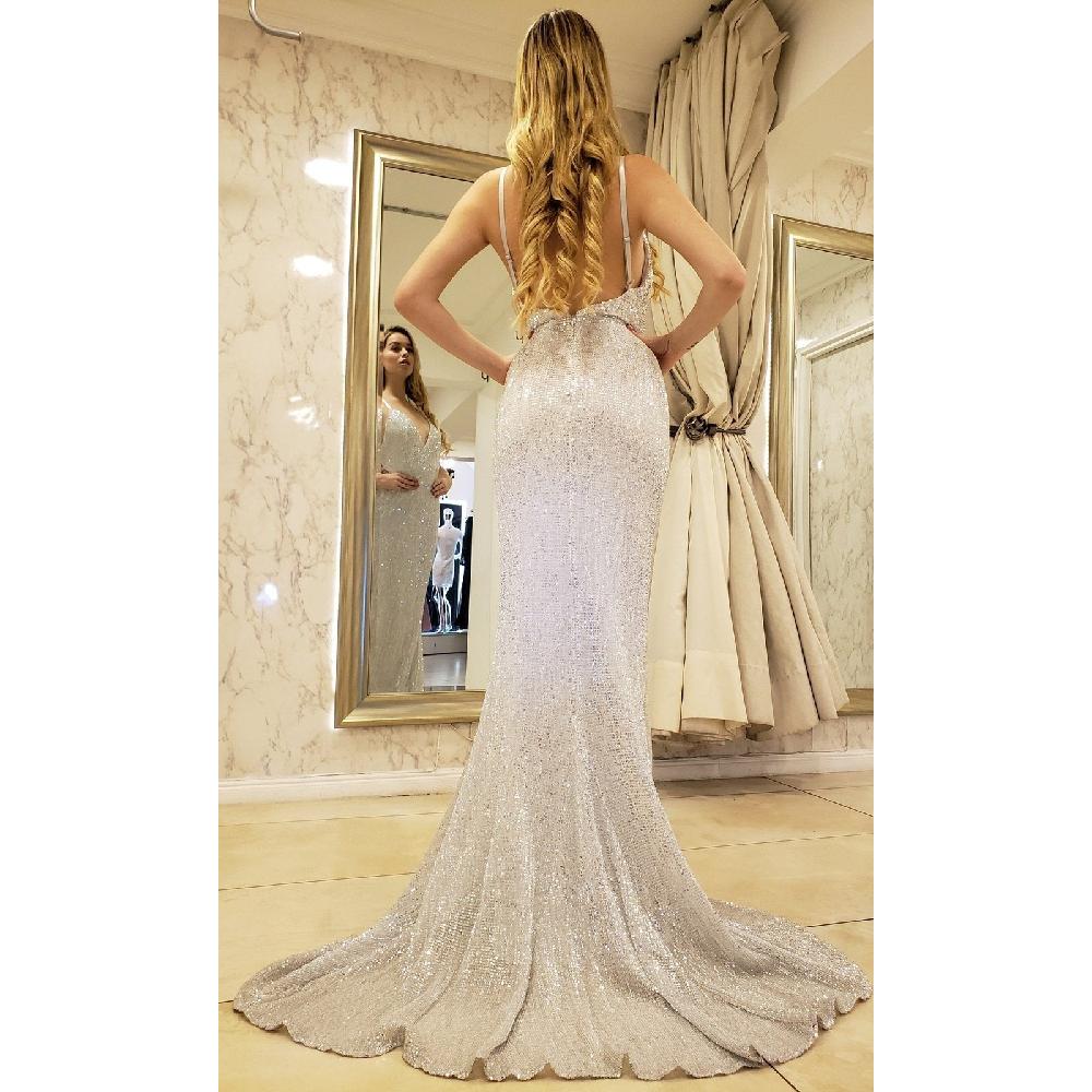 VESTIDO MUJER UNIQUE PLATEADO LARGO L50568 - 4