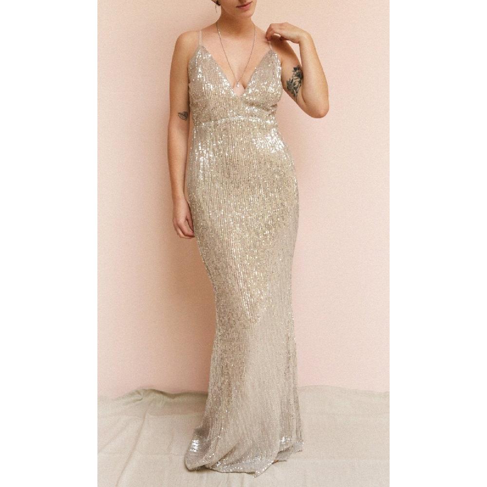 VESTIDO MUJER UNIQUE PLATEADO LARGO L50568 - 5