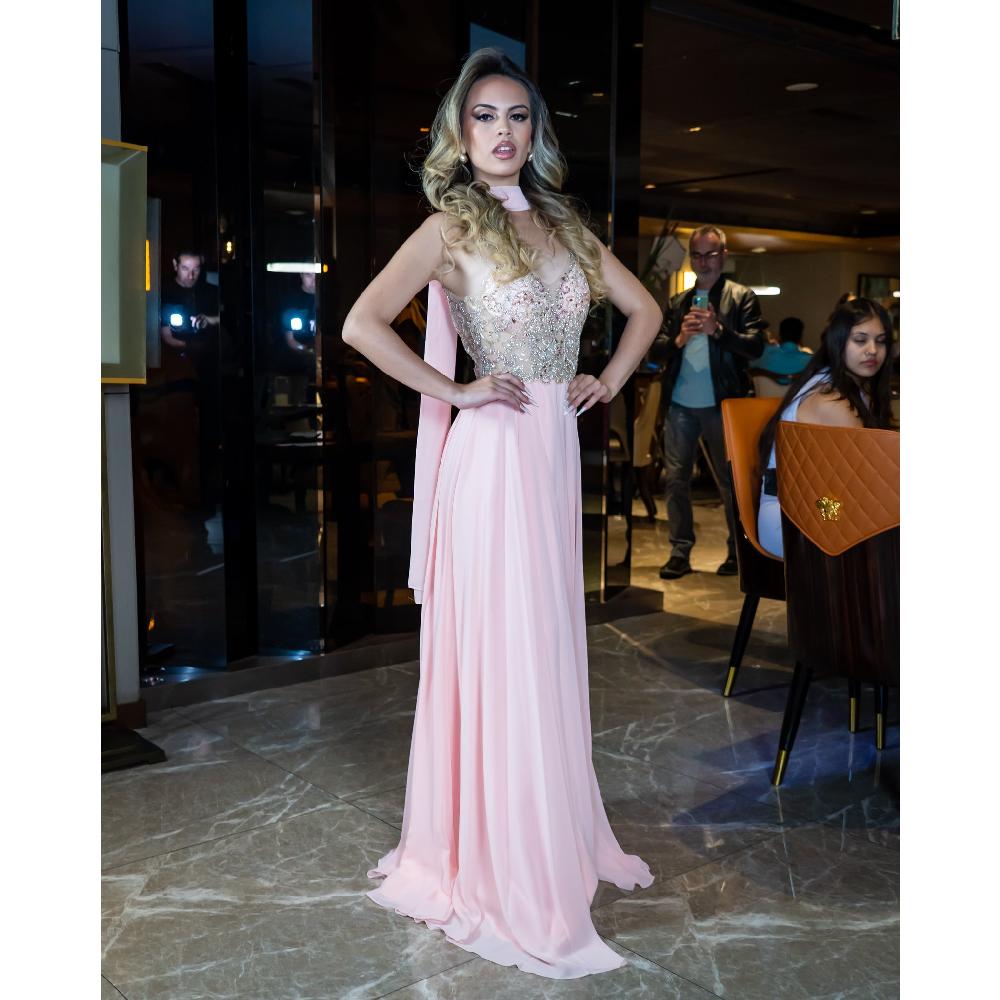 VESTIDO MUJER UNIQUE ROSADO LARGO L2513 - 3