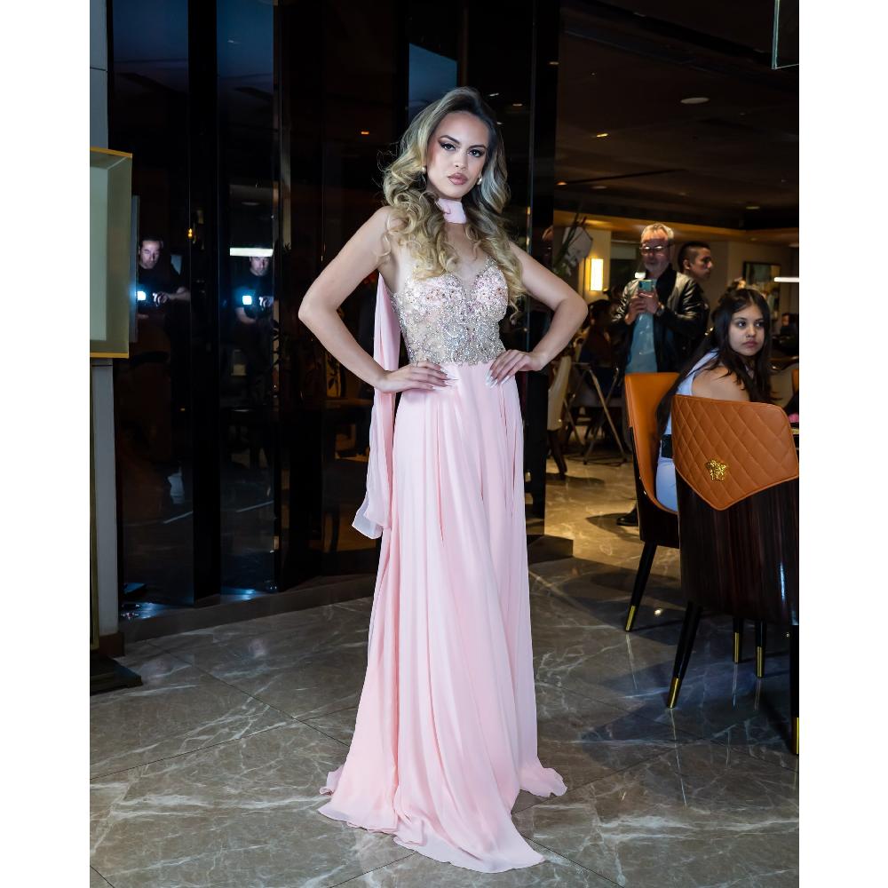 VESTIDO MUJER UNIQUE ROSADO LARGO L2513 - 4