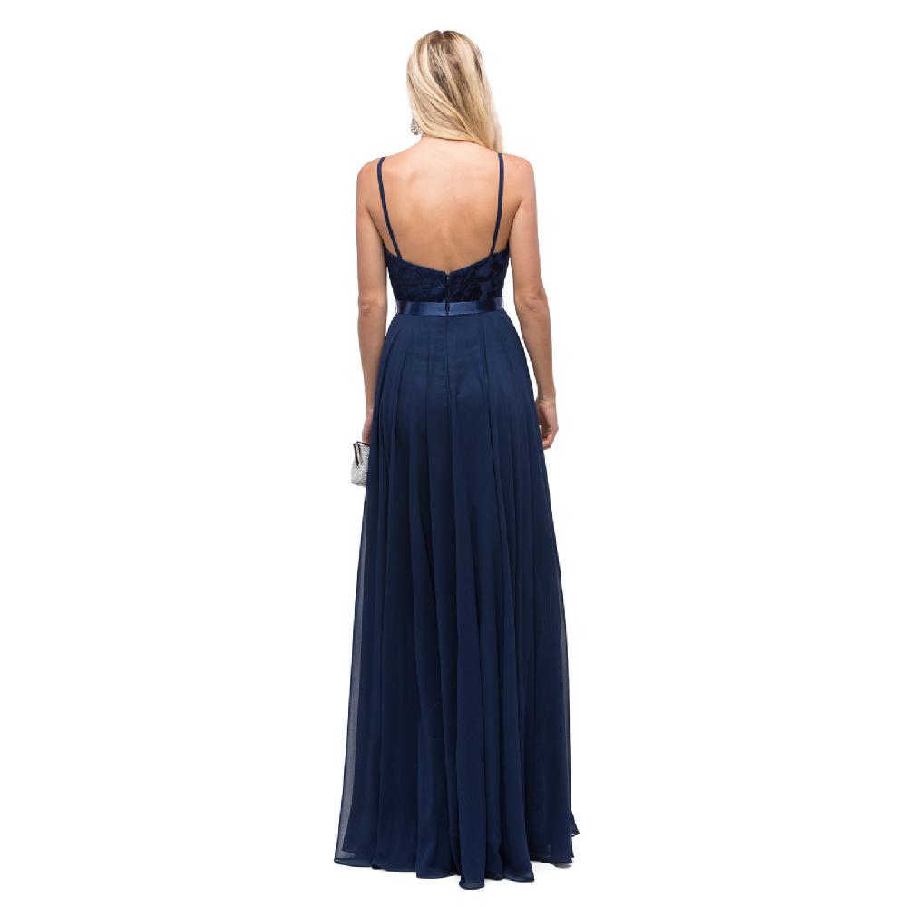 VESTIDO MUJER UNIQUE AZUL MARINO LARGO L9914 - 2