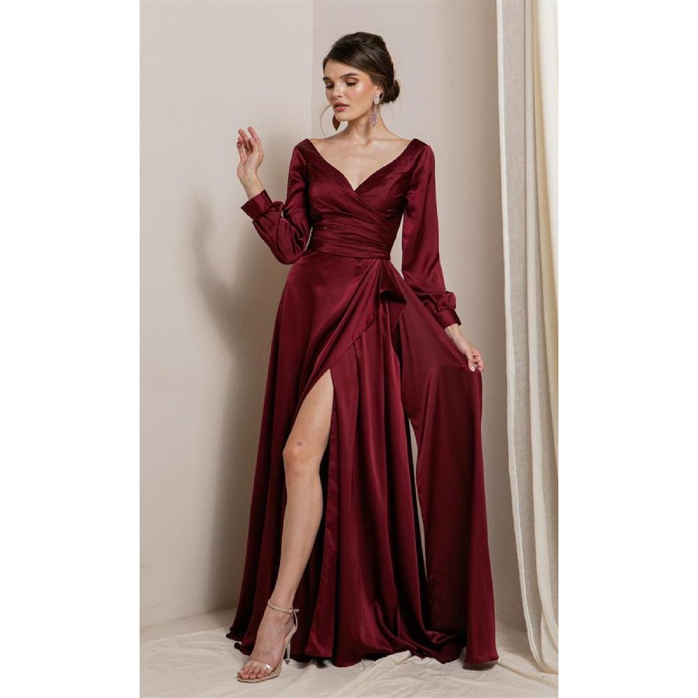 VESTIDO MUJER UNIQUE BURDEO LARGO SATIN MANGAS L19691 - 1