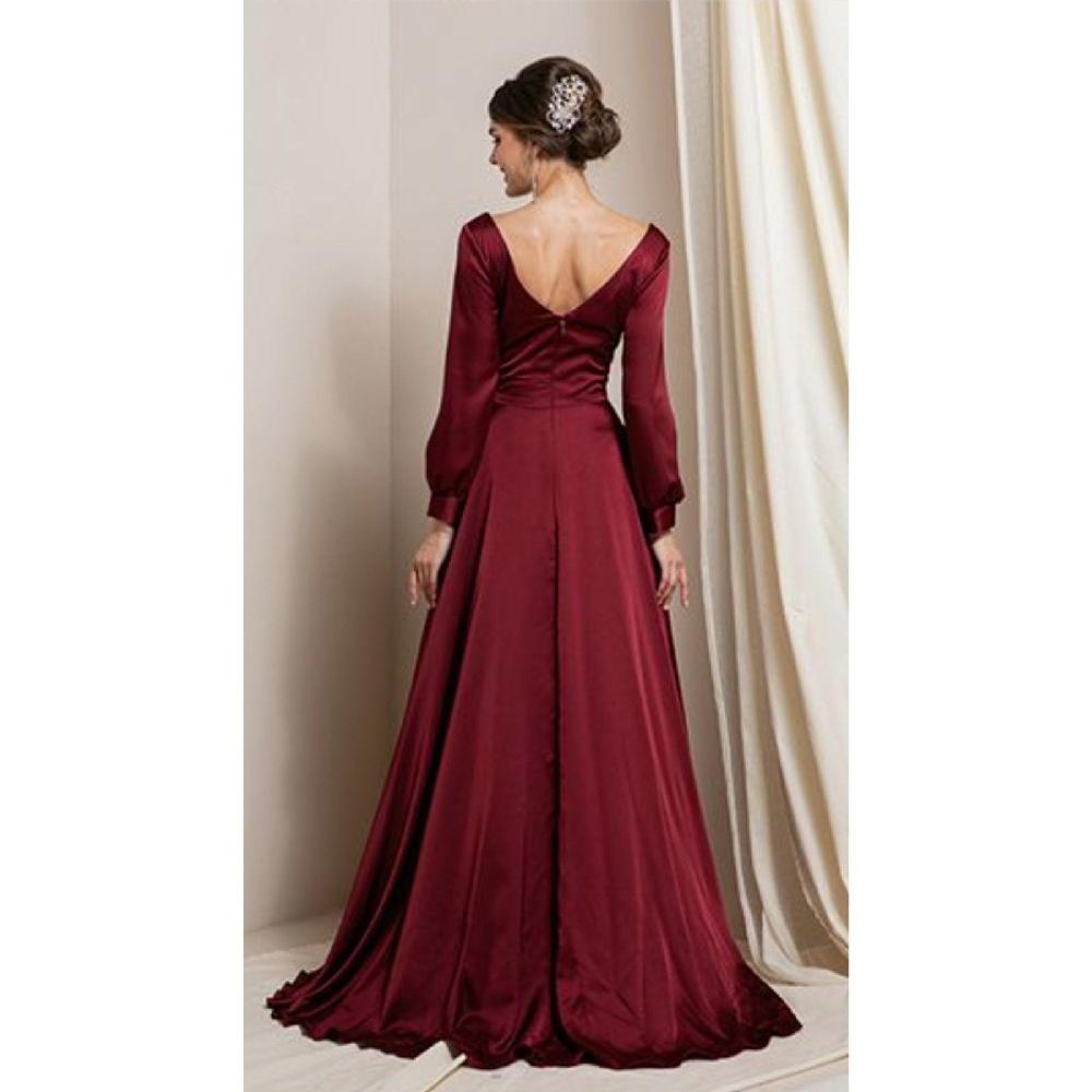 VESTIDO MUJER UNIQUE BURDEO LARGO SATIN MANGAS L19691 - 2