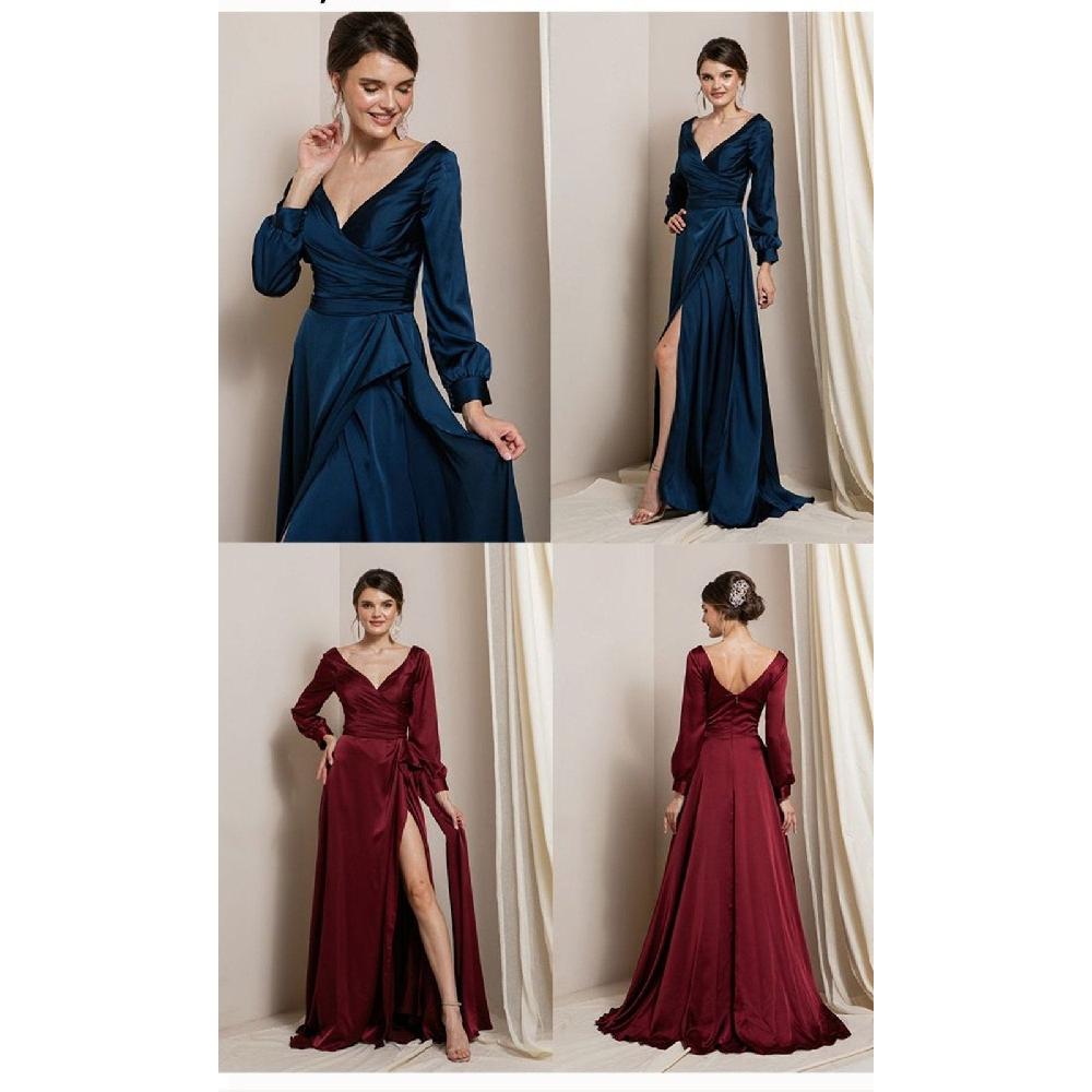 VESTIDO MUJER UNIQUE BURDEO LARGO SATIN MANGAS L19691 - 3