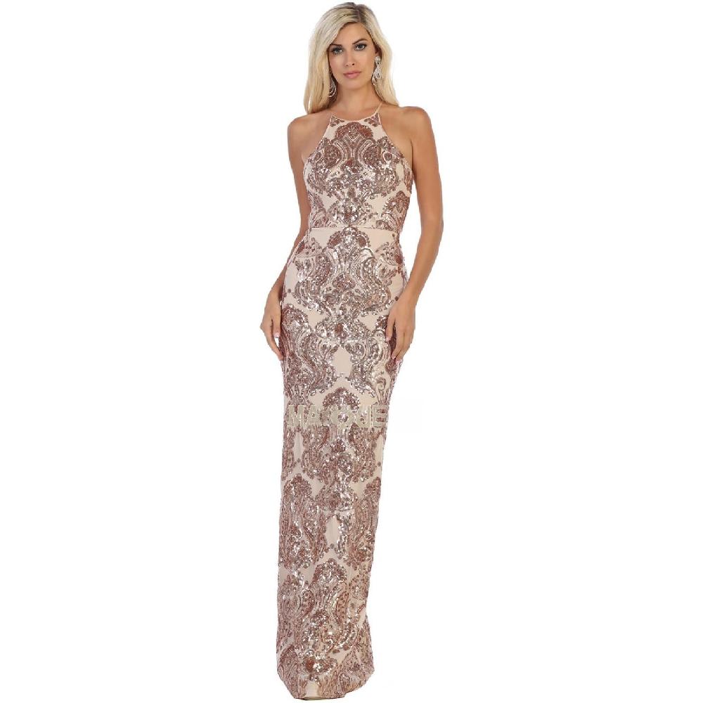 VESTIDO MUJER UNIQUE CHAMPAGNE LARGO L7667 - 1