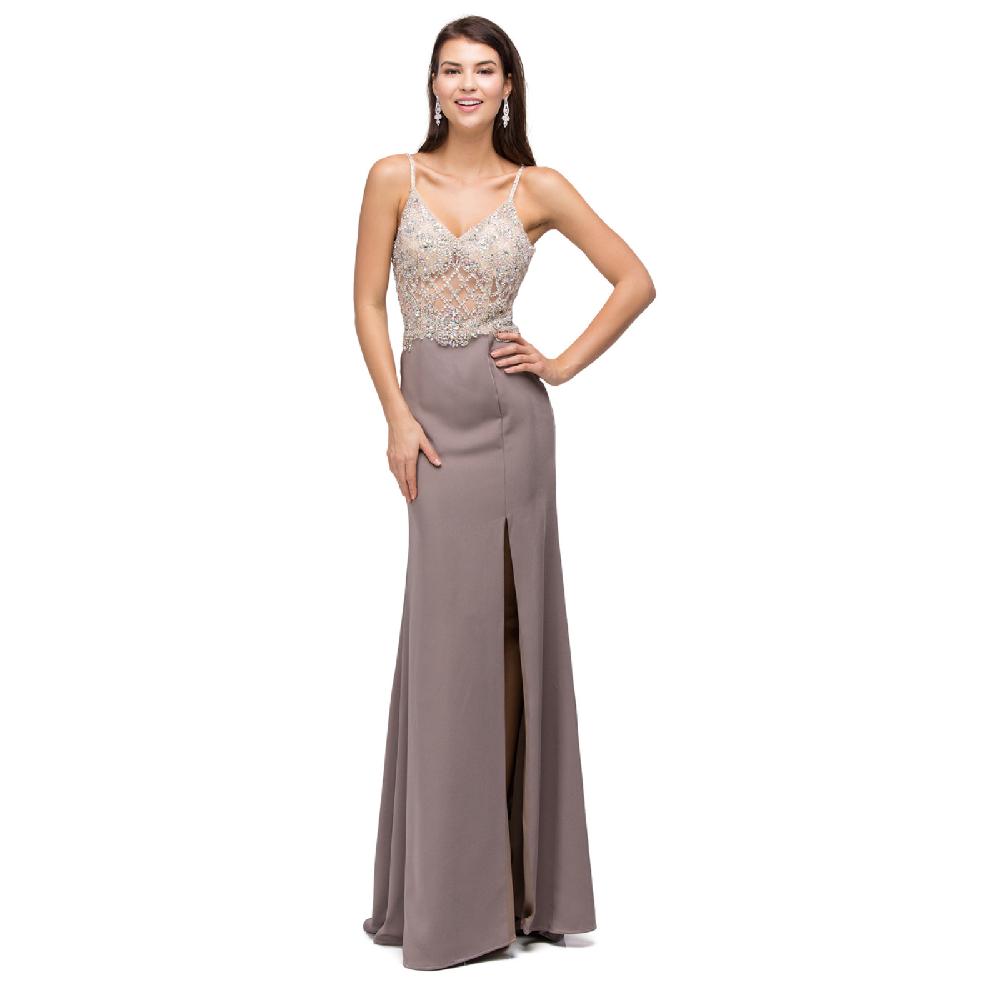 VESTIDO MUJER UNIQUE LARGO L9650 MOCA - 1