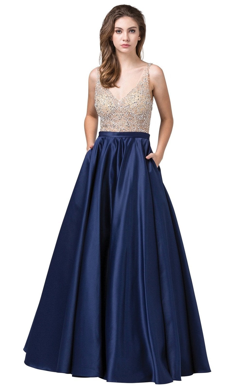 VESTIDO DE FIESTA LARGO L2568 AZUL MARINO - 1