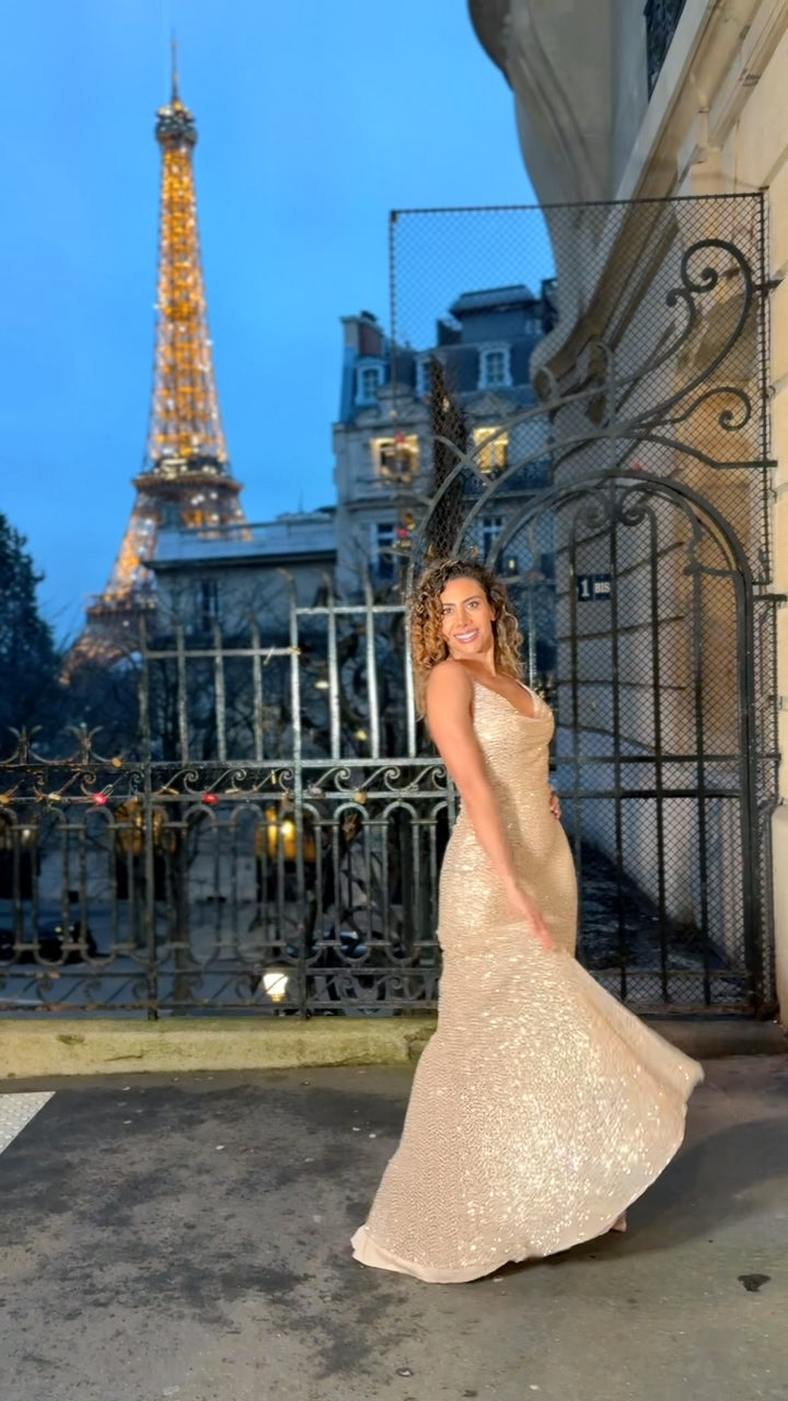 VESTIDO DE FIESTA LARGO L22003 ROSE GOLD - 4