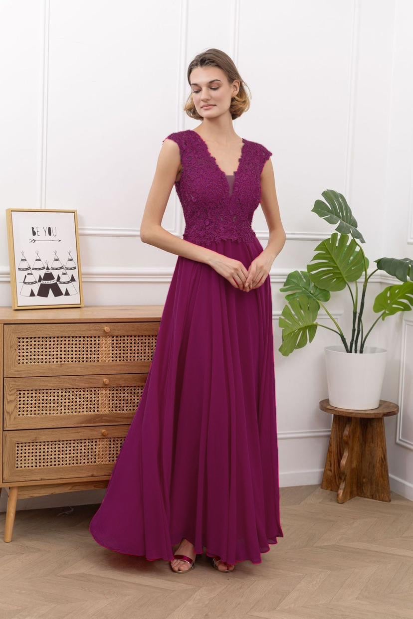 VESTIDO DE FIESTA LARGO L9336 MORADO - 1