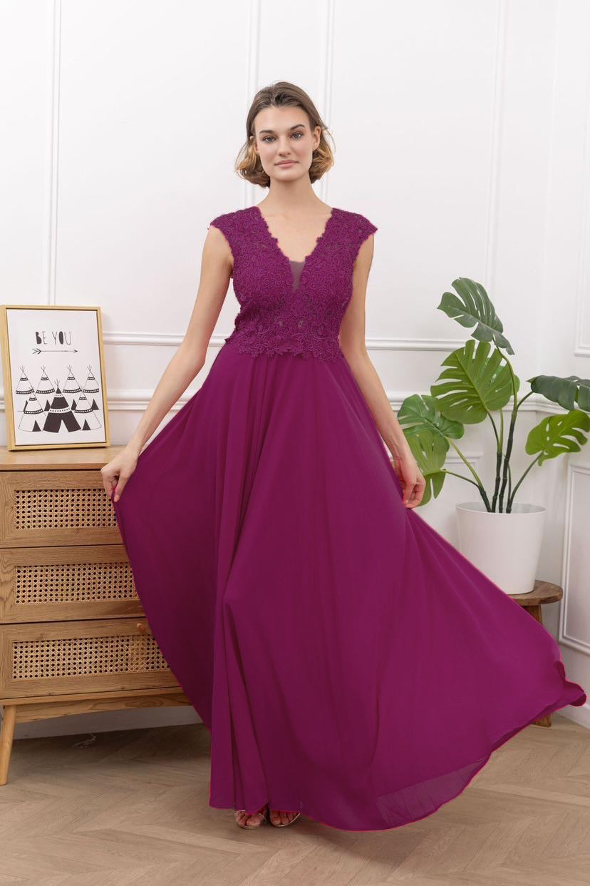 VESTIDO DE FIESTA LARGO L9336 MORADO - 4