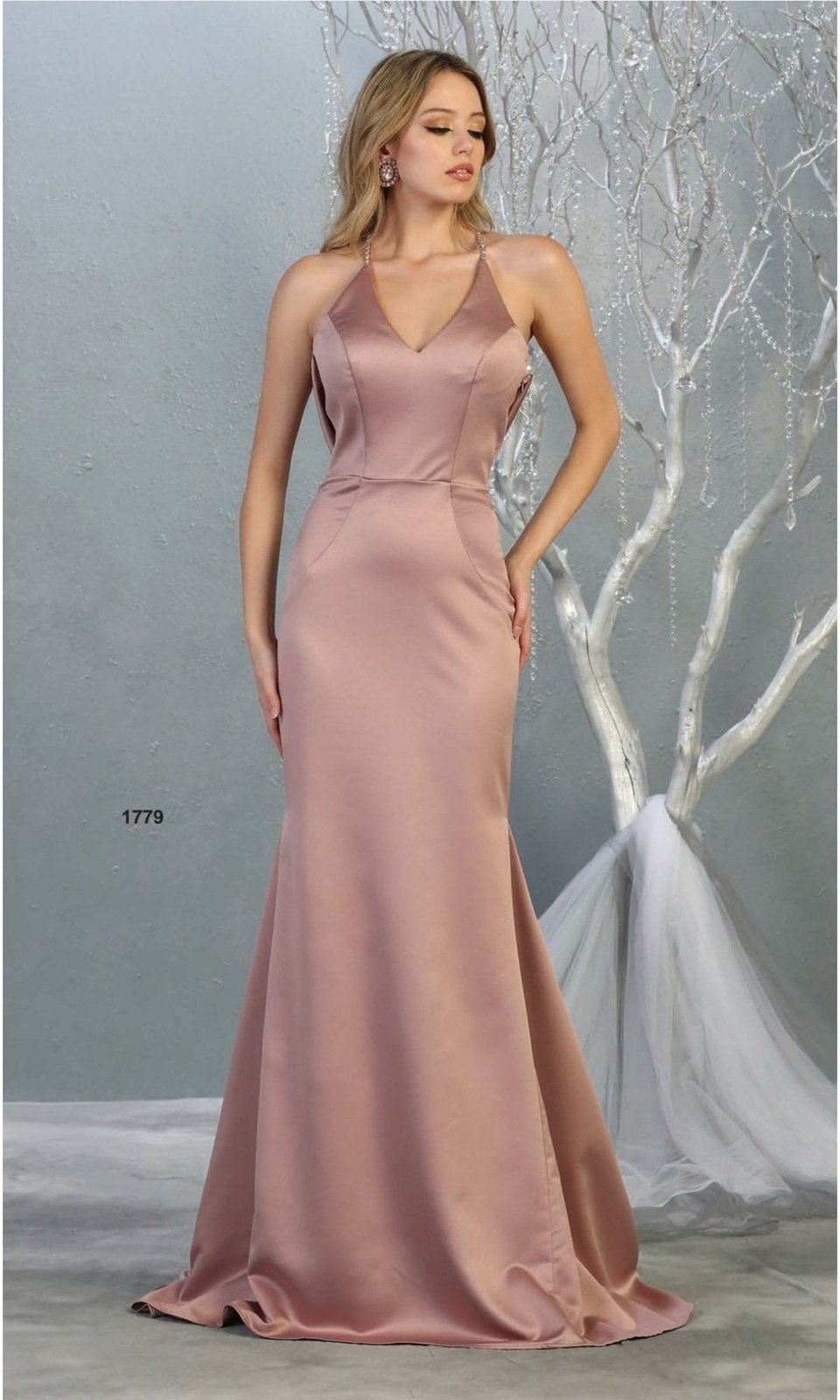 VESTIDO DE FIESTA LARGO L1779 PALO ROSA - 1