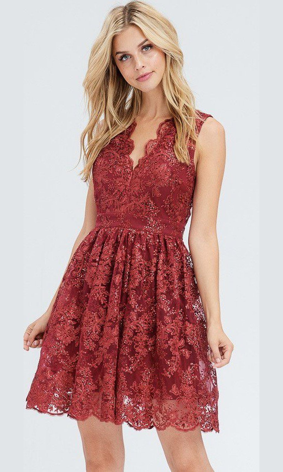 VESTIDO CORTO C9346 GRANATE - 1