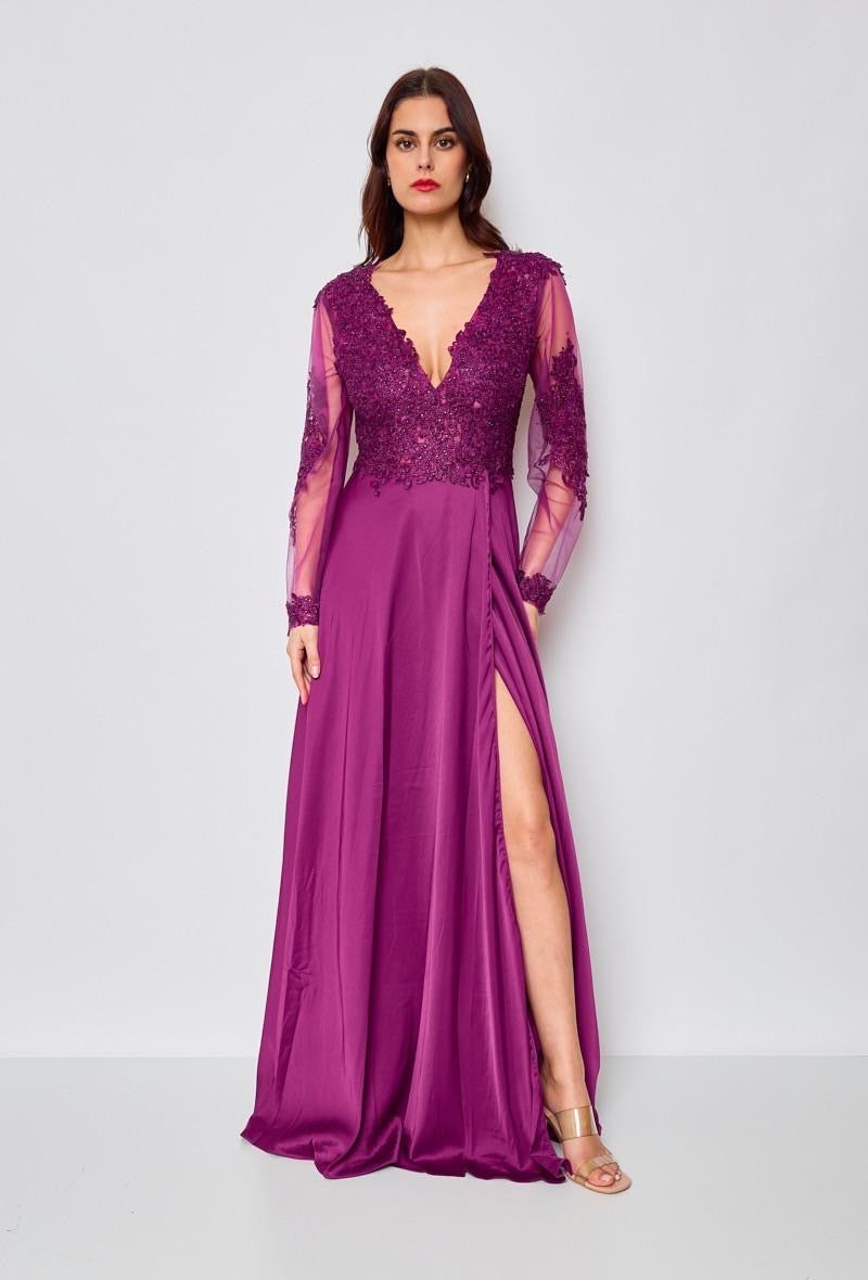 VESTIDO DE FIESTA LARGO L9391 MORADO - 1