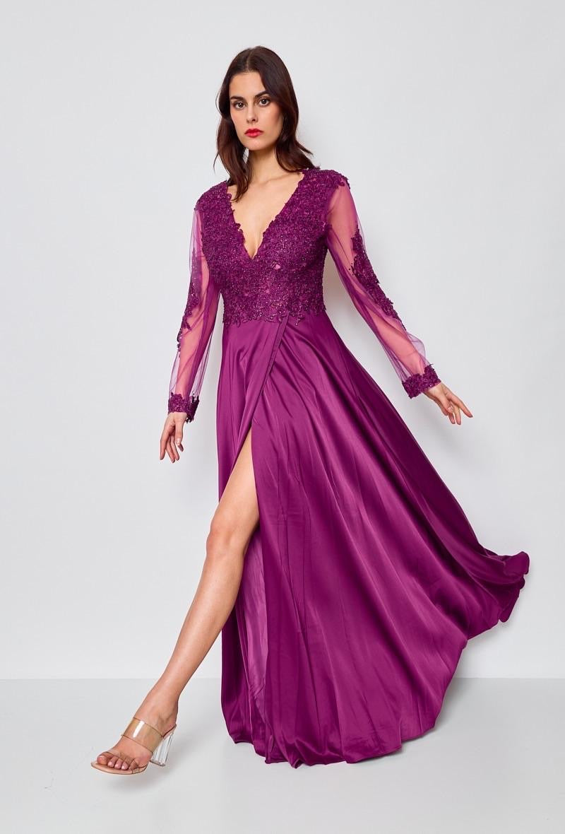 VESTIDO DE FIESTA LARGO L9391 MORADO - 2