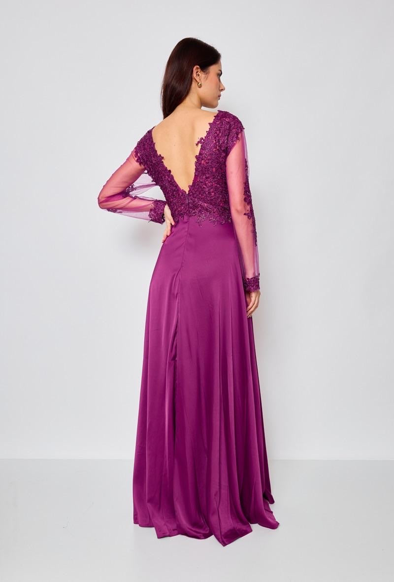 VESTIDO DE FIESTA LARGO L9391 MORADO - 3