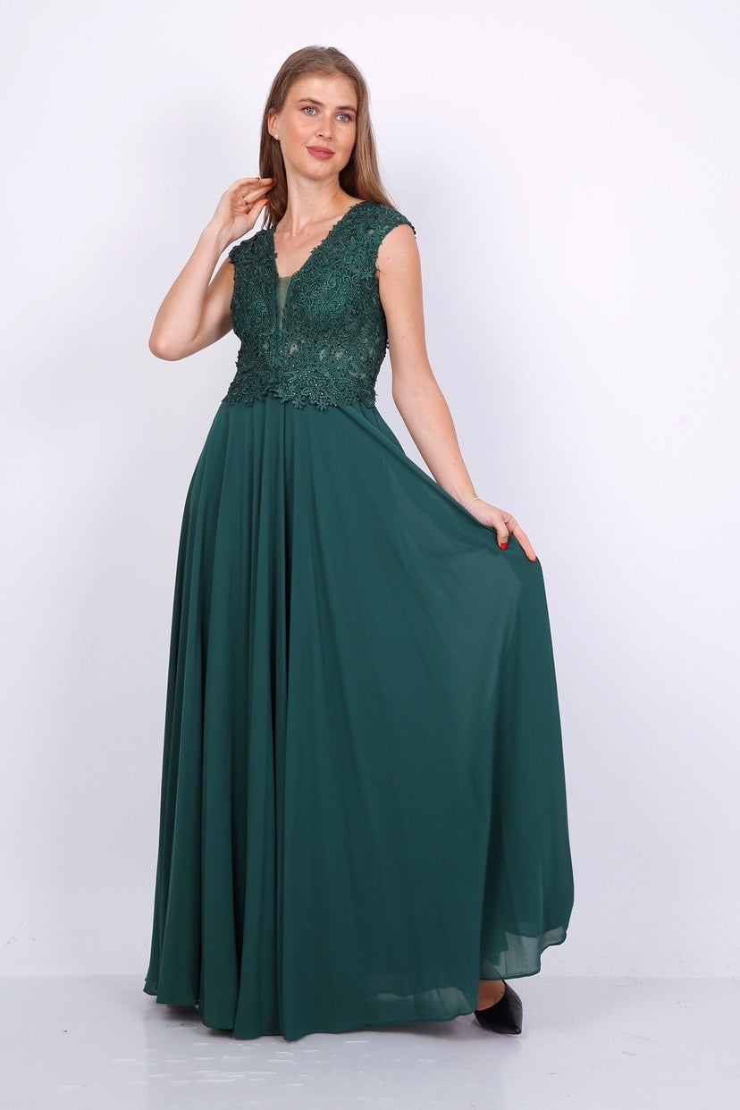 VESTIDO DE FIESTA LARGO L9336 VERDE - 1