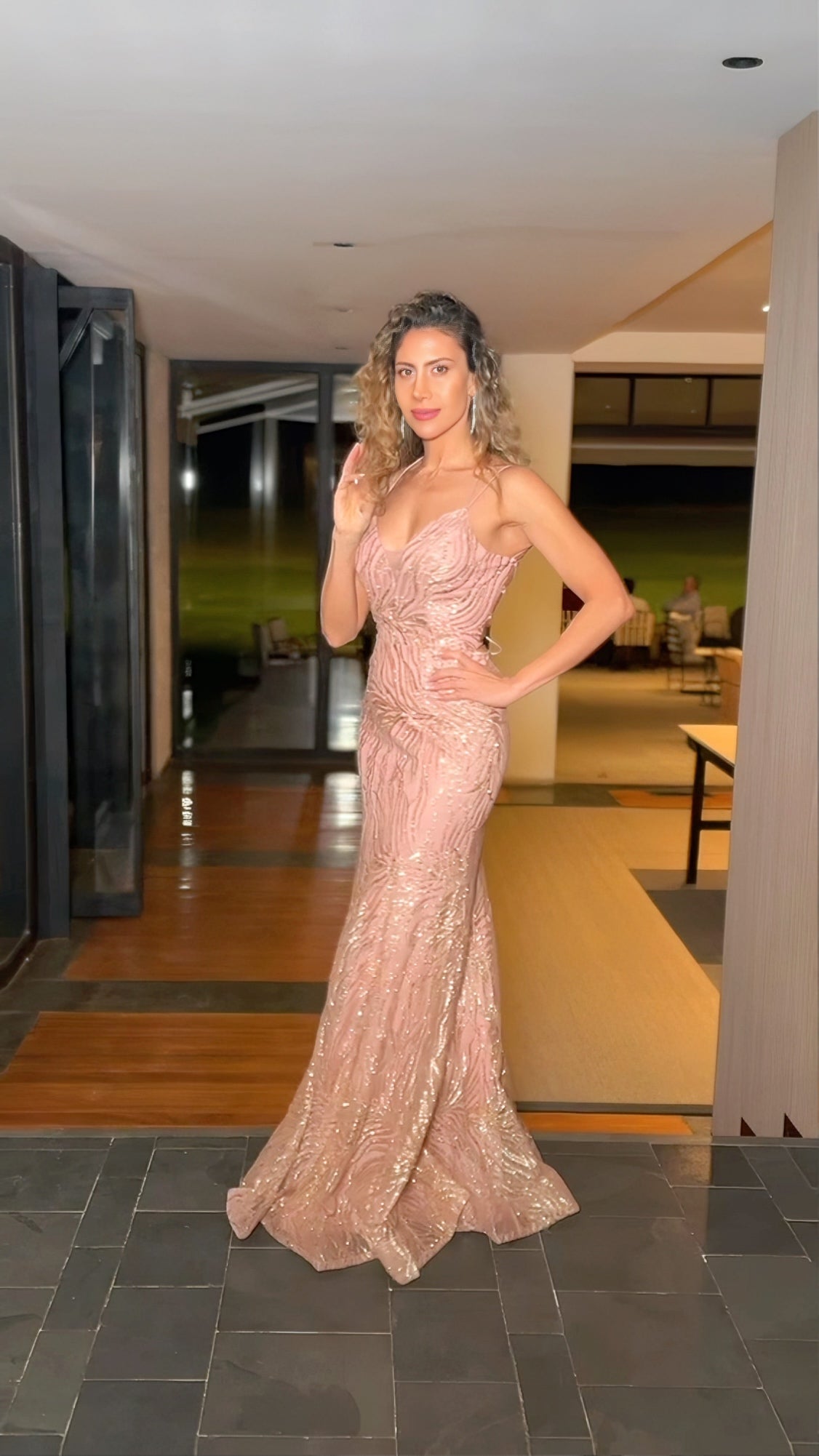 VESTIDO DE FIESTA LARGO L2380 ROSE GOLD - 3