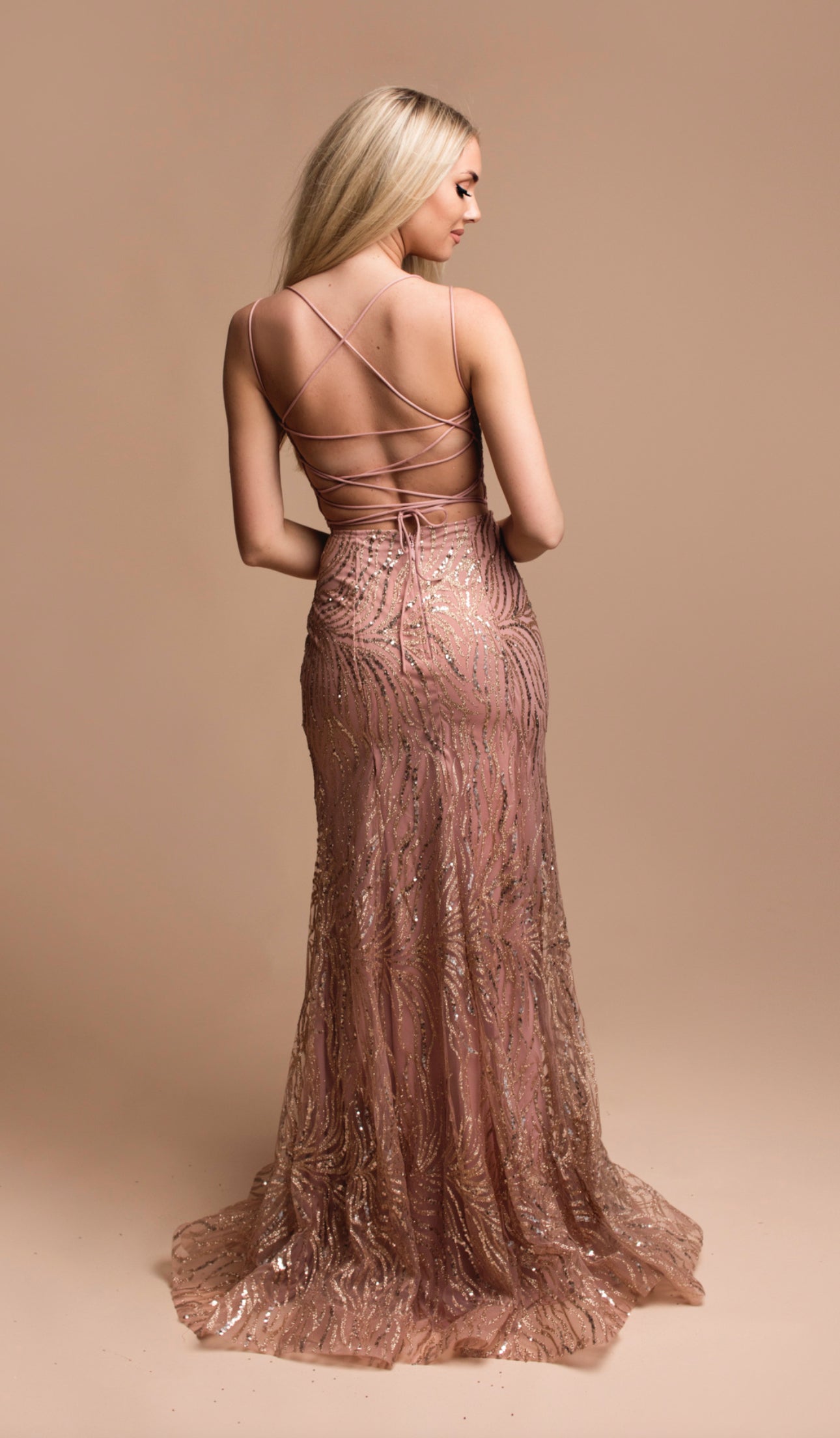 VESTIDO DE FIESTA LARGO L2380 ROSE GOLD - 5