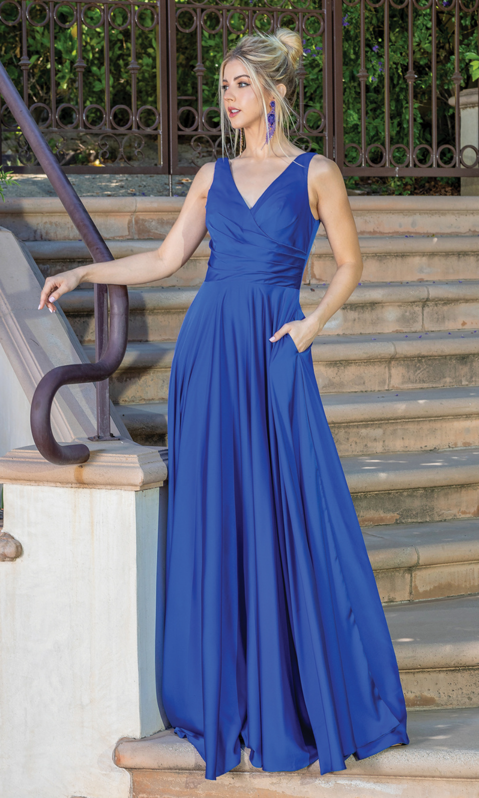 VESTIDO DE FIESTA LARGO L4262 AZUL REY - 1