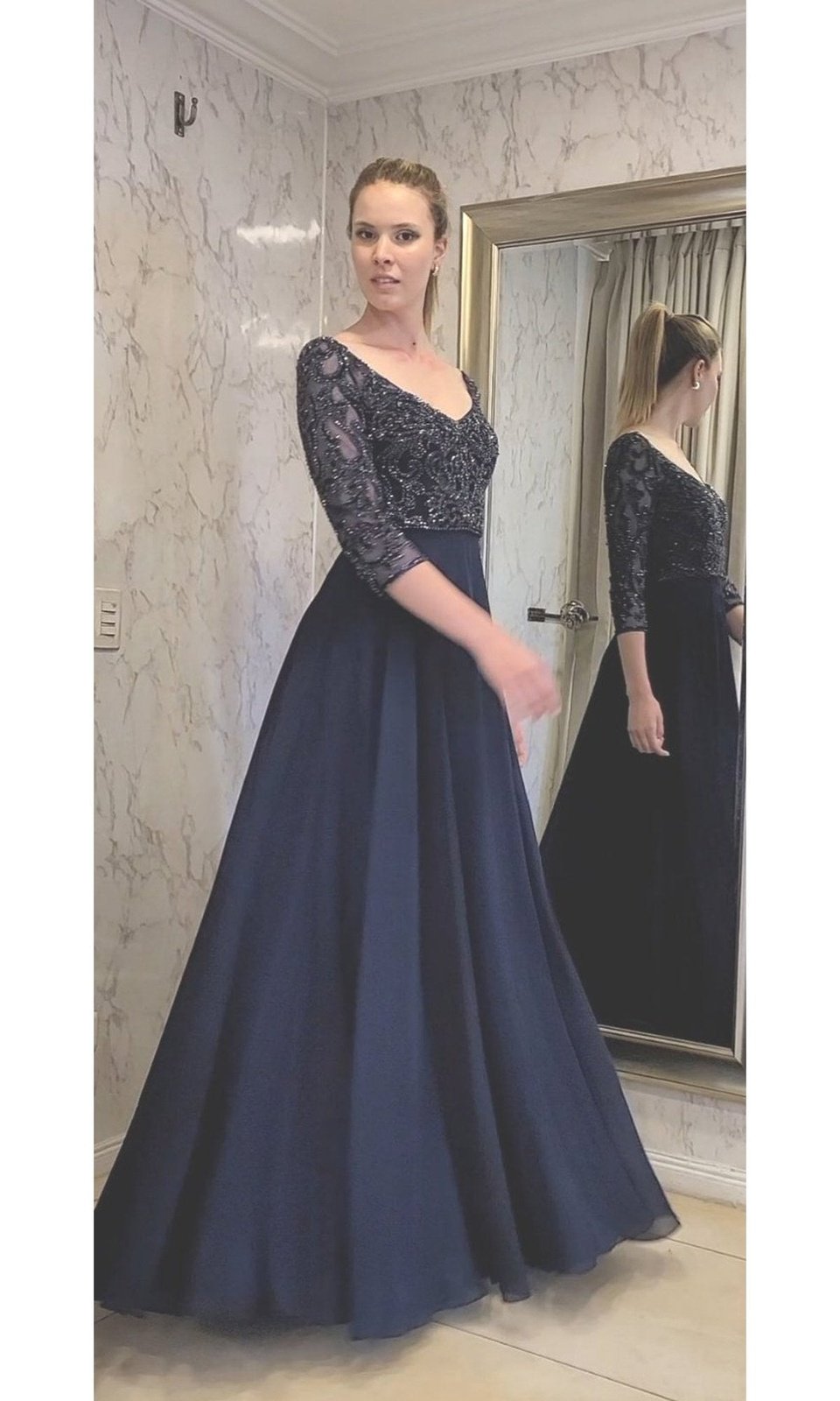 VESTIDO LARGO LMV1042 AZUL - 1