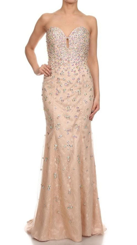 VESTIDO LARGO L18615 BEIGE - 1