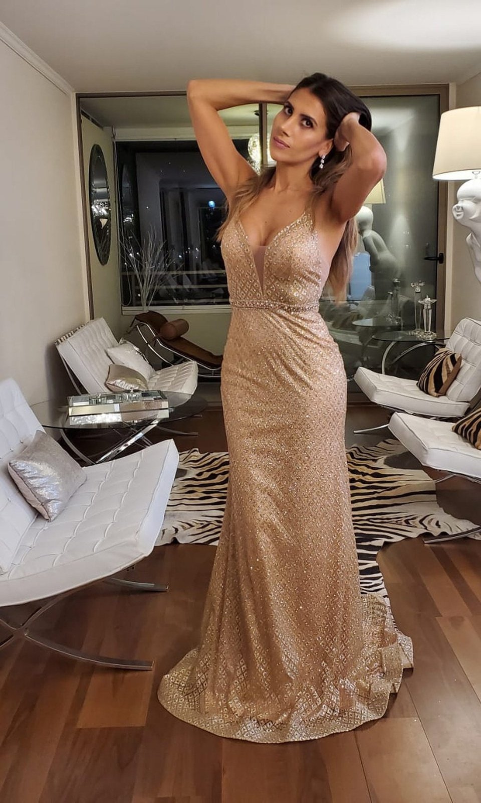VESTIDO LARGO L7782 DORADO - 1