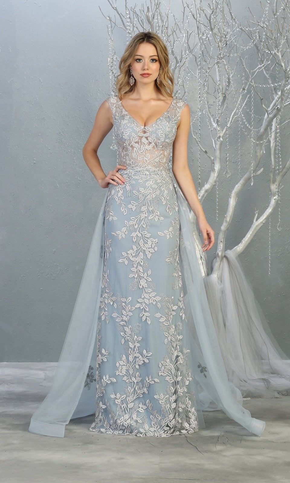 VESTIDO LARGO L7834 CELESTE - 1