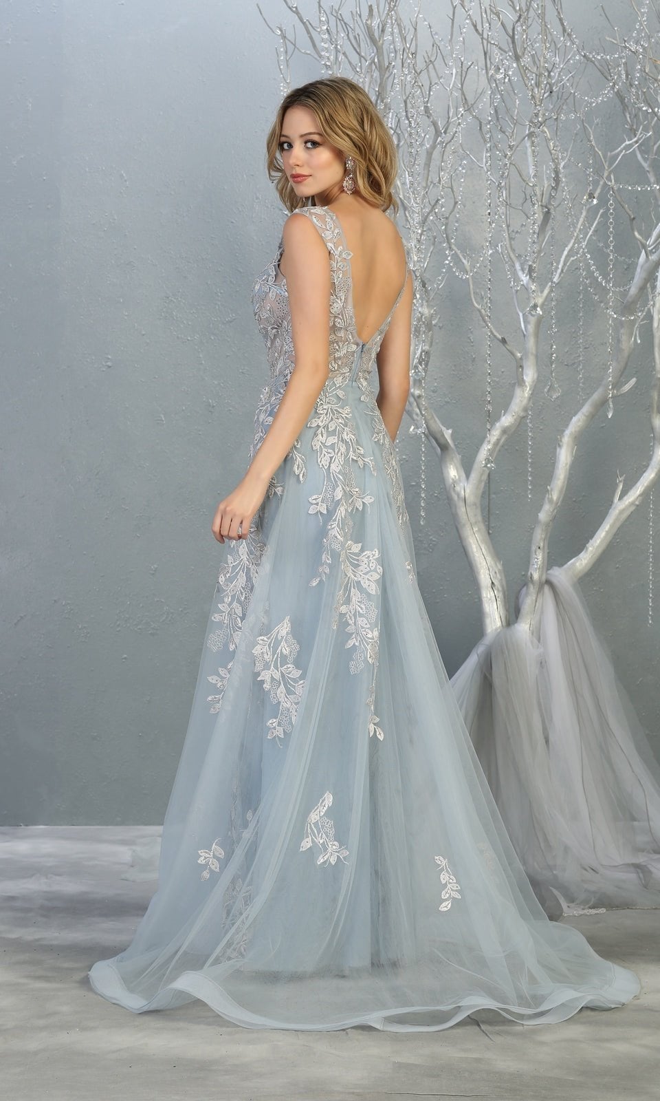 VESTIDO LARGO L7834 CELESTE - 3