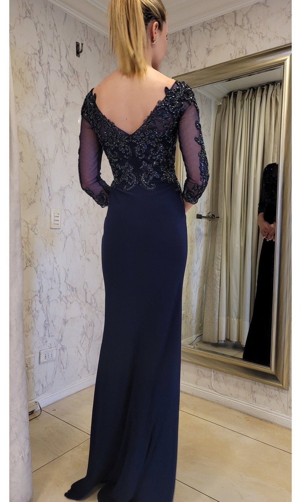 VESTIDO LARGO CON MANGAS LMV1017 AZUL - 2