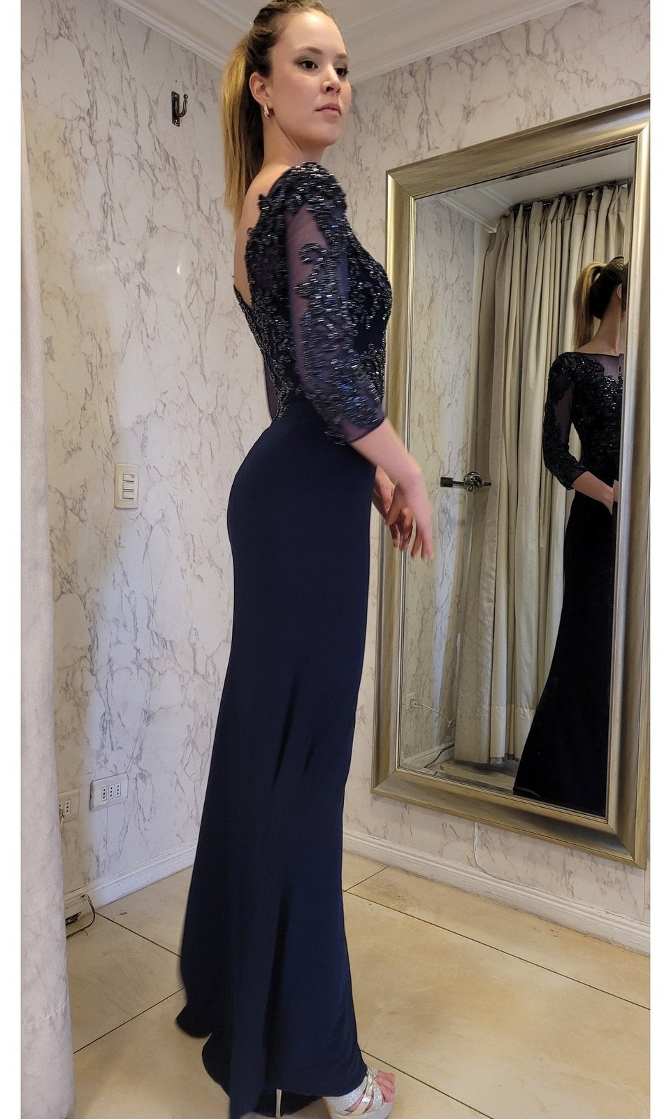 VESTIDO LARGO CON MANGAS LMV1017 AZUL - 3