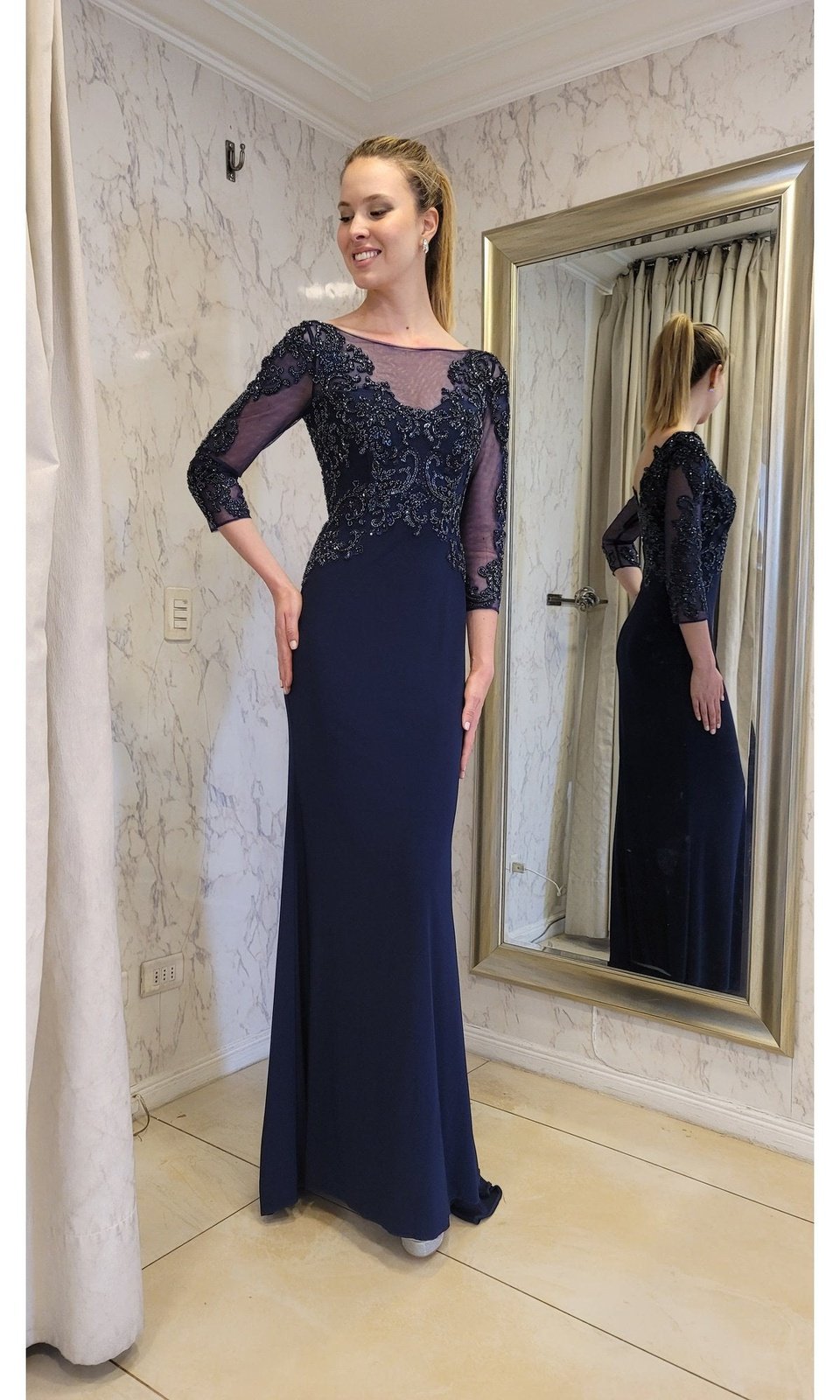 VESTIDO LARGO CON MANGAS LMV1017 AZUL - 4