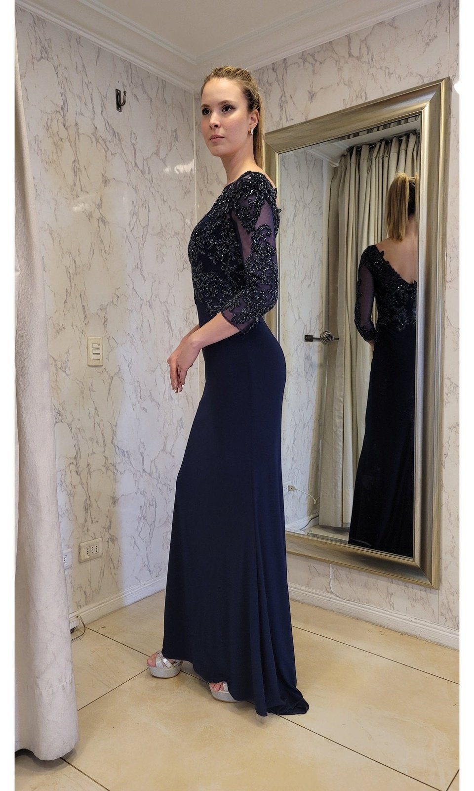 VESTIDO LARGO CON MANGAS LMV1017 AZUL - 5